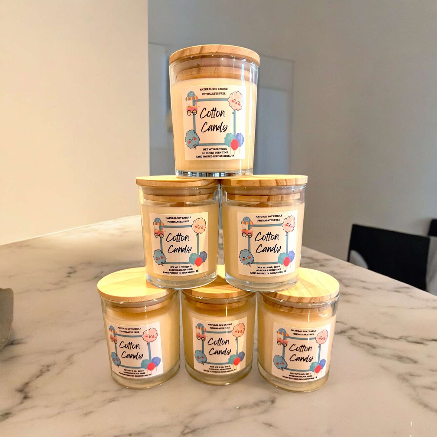 8oz Bamboo Glass Jar Candle - Cotton Candy