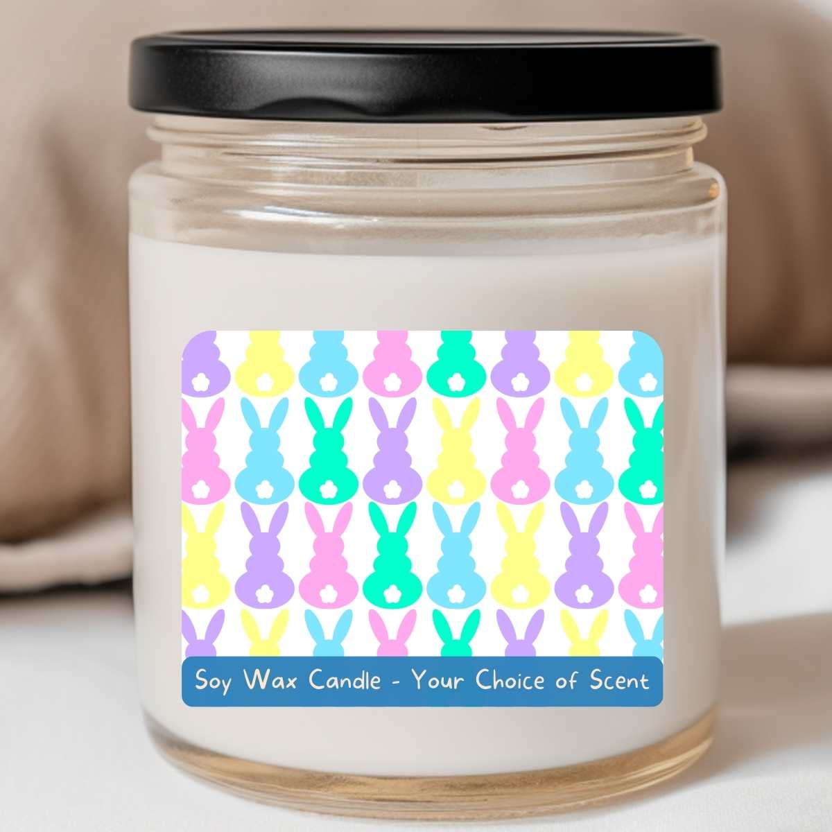 Bunny Print Pastel Pink/Blue/Mint/Yellow - Easter 8oz Jar Candle (#111)