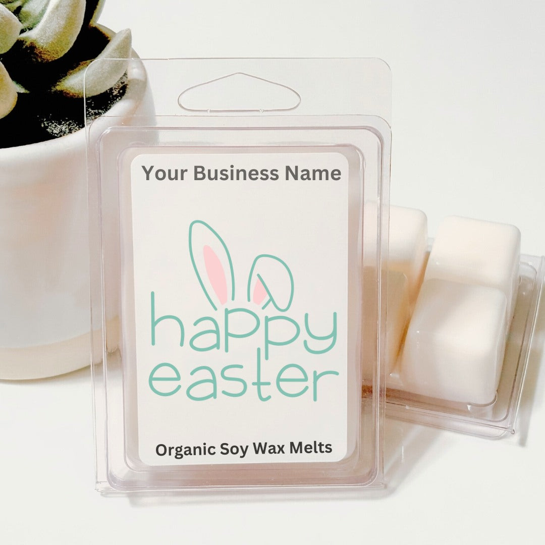 Happy Easter Mint/Pink Bunny - Easter Soy Wax Clamshell (Customizable)