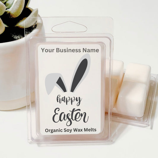 Happy Easter Greyscale Bunny - Easter Soy Wax Clamshell (Customizable)