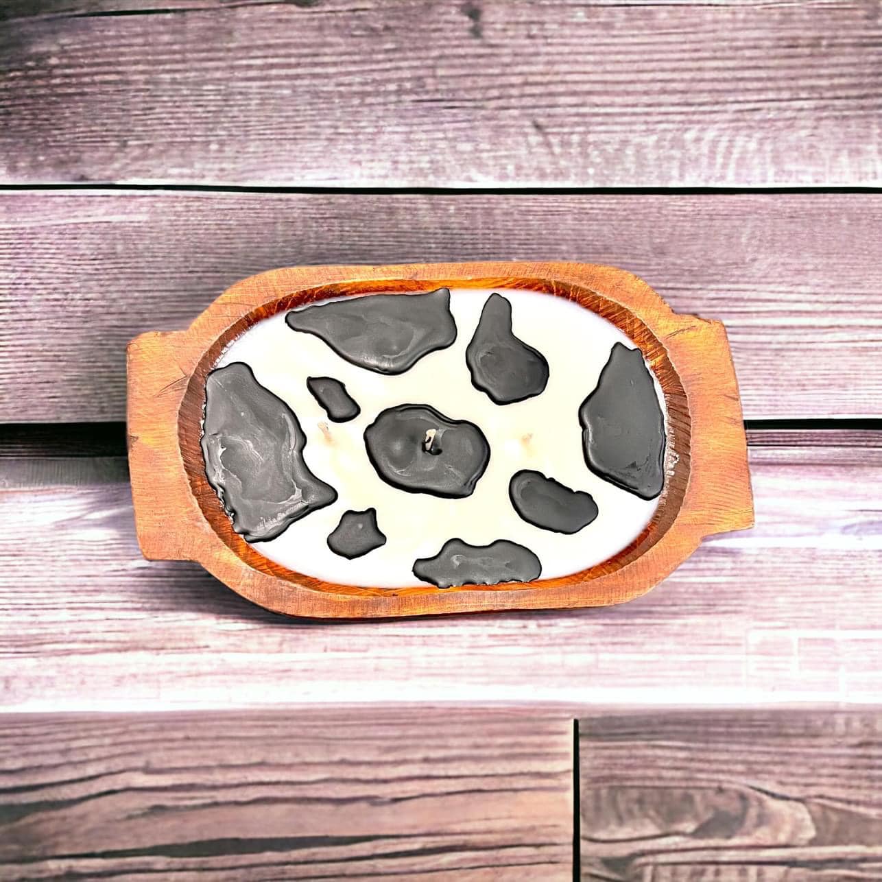 Dough Bowl Candle - Oval - Black & White Cow Print