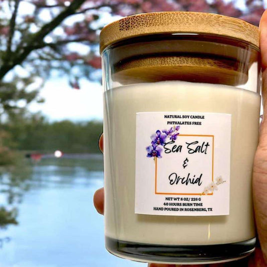 8oz Bamboo Glass Jar Candle - Sea Salt & Orchid