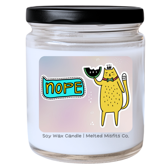 Nope Cat Jar Candle - Stoic Cat with Crown & Watermelon | Handpoured Soy Wax | Custom Scents -