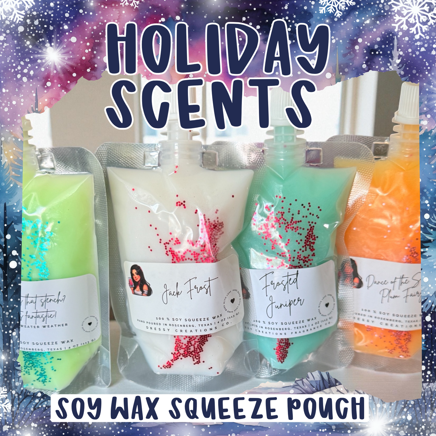 Squeeze Wax - Holiday / Winter Scents - Highly Scented Soy Wax Squeeze Pouch