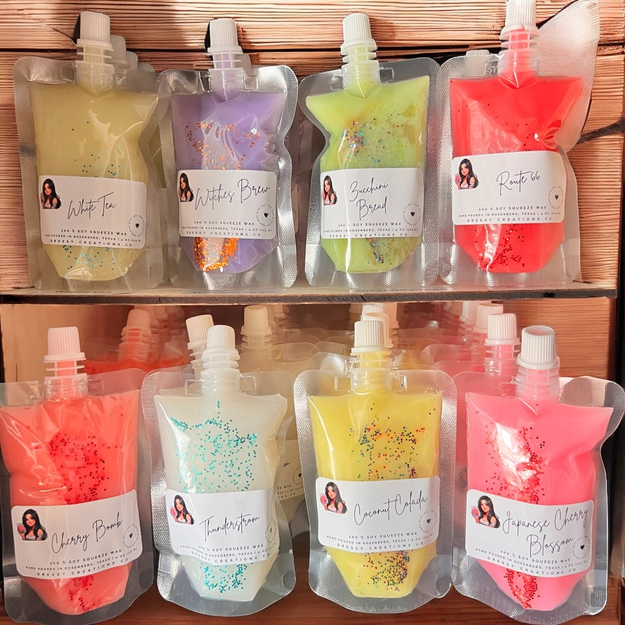Squeeze Wax - 100 Scent Options! Highly Scented Squeeze Pouch Soy Wax (4oz Pouch)