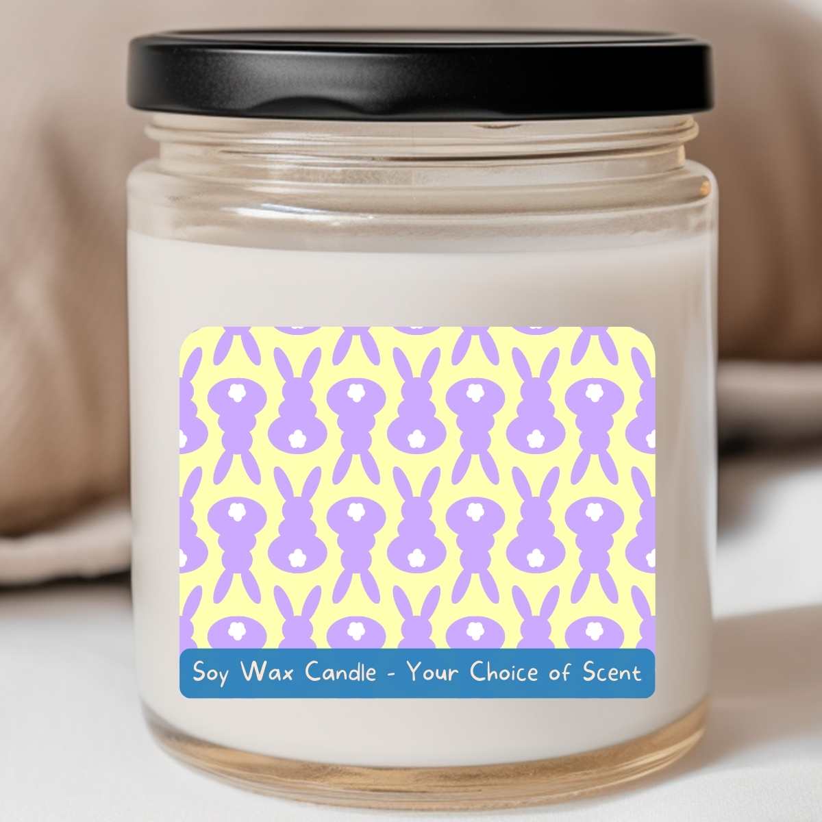 Bunny Print Purple/Yellow - Easter 8oz Jar Candle (#107)