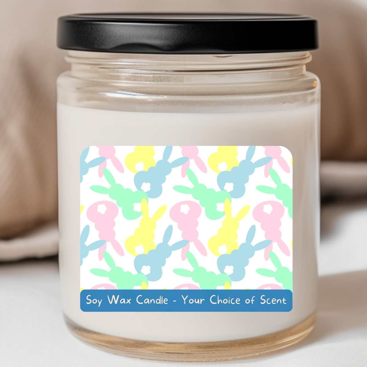 Bunny Print Pastel Pink/Blue/Mint/Yellow - Easter 8oz Jar Candle (#109)