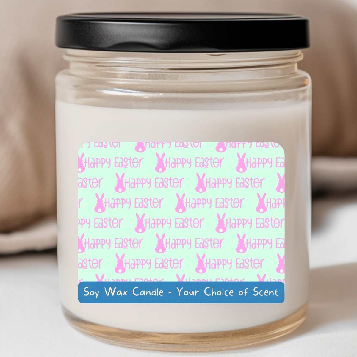 Happy Easter Mint/Pink Bunny - Easter 8oz Jar Candle (#119)