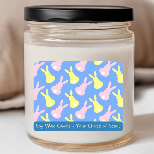 Bunny Print Pastel Periwinkle/Yellow/Pink - Easter 8oz Jar Candle (#121)