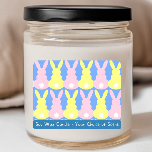 Bunny Print Pastel Periwinkle/Yellow/Pink - Easter 8oz Jar Candle (#125)