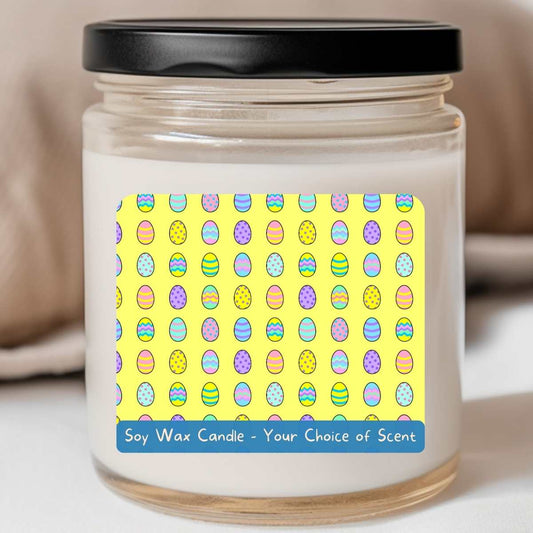 BRIGHT YELLOW Cartoon Egg Grid - Easter 8oz Jar Candle (#139)