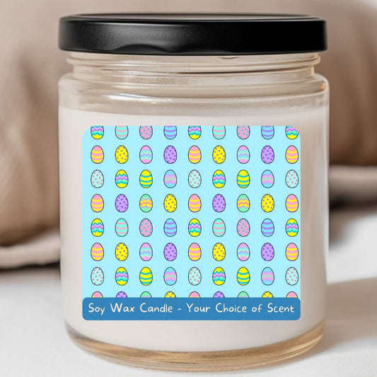 SKY BLUE Cartoon Egg Grid - Easter 8oz Jar Candle (#143)