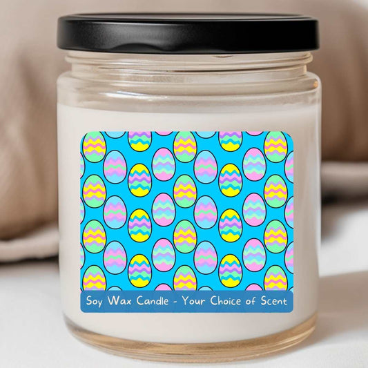 Teal/Pastel Colors Squiggle Eggs - Easter 8oz Jar Candle (#163)